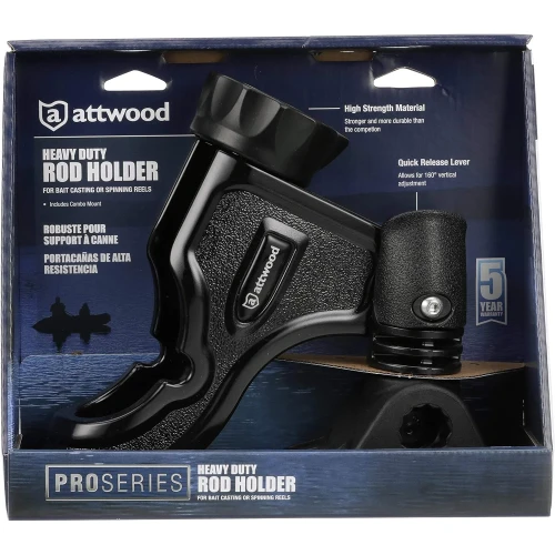 Attwood Marine Pro Series Heavy-Duty Rod Holder, For Casting and Spinning Rods, Combo Mount