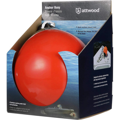 Attwood Marine Anchor Buoy, 9 in Dia., Fluorescent Orange, Marine-Grade Vinyl - Apollo Lighting