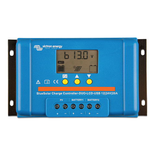 Victron Energy BlueSolar PWM DUO Solar Charge Controller, 12/24V, 20A, LCD, USB, Dual Battery