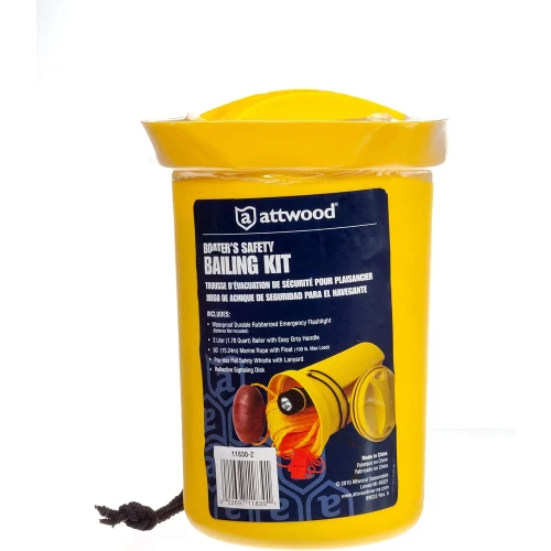 Attwood Marine Bailer Safety Kit, 5-Piece, 50 ft Rope with Float, Waterproof Flashlight