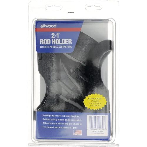 Attwood Marine 2-In-1 Non-Adjustable Side Mount Rod Holders, 2pk, Black