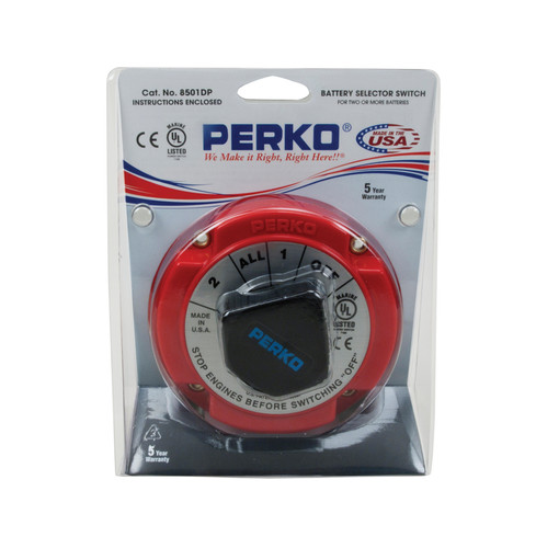 Perko 8501 Series Battery Selector Switch, Medium Duty, 250A Continuous, 6-32V, Ignition Protected