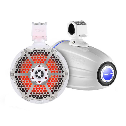 DS18 - Hydro 8" Neodymium Marine Towers - With Built-in Passive Radiator, 1" Driver, RGB LED Light, 550 Watts, Pair White