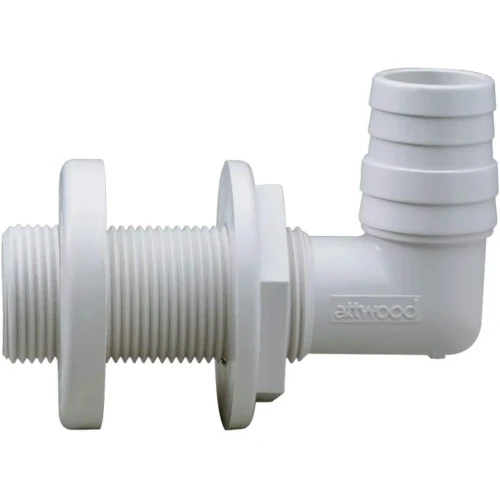 Attwood Marine 90 Degree Thru-Hull Connector, White Polypropylene, Above-Waterline