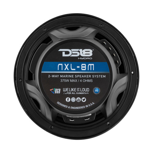DS18 - New Edition HYDRO 8" 2-Way Marine Speakers - With RGB LED Lighting 375W