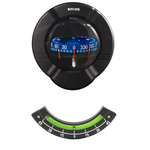 Ritchie - Venture Sail Boat Compass - With Clinometer, Bulkhead Mount, Black