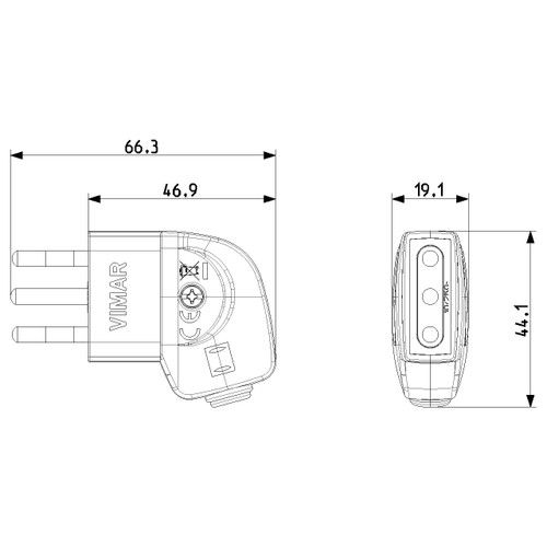 Vimar Supernova S11 2P+E 90 Degree Italian Plug, 10A, 250V, IP20, Screw Terminal