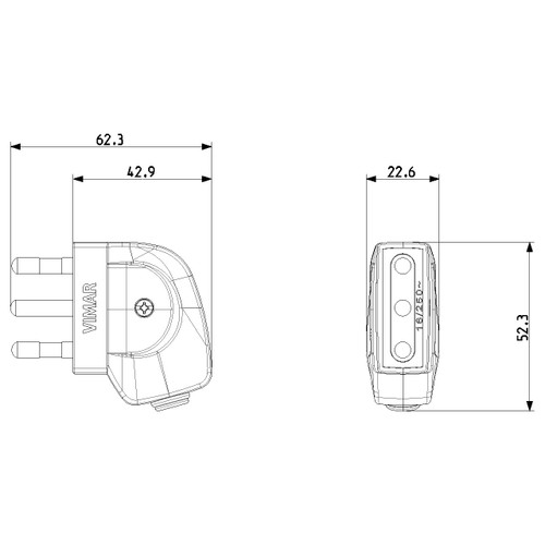 Vimar Supernova S17 2P+E 90 Degree Plug, 16A, 250V, IP20, Screw Terminal