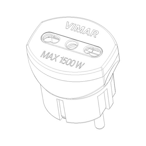 Vimar Sicury German/French to Italian Plug Adapter, 2P+E, 250V, 16A, 1500W, P17/11 Socket