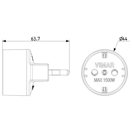 Vimar Sicury S17 to P30 Socket Adapter, 2P+E, 16A, 250V, 1500W