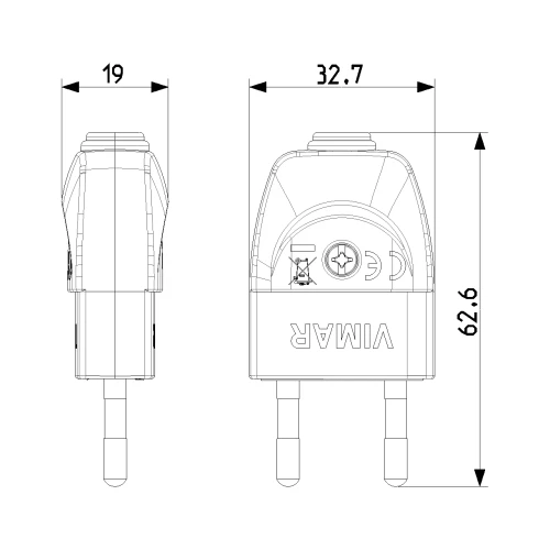 Vimar Supernova Series 2P 10A S10 Axial Plug, 250V, SICURY
