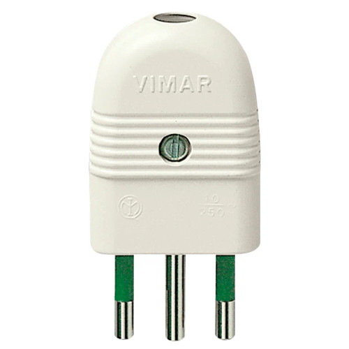 Vimar Mille 2P+E 10A Axial Plug, Italian Standard S11, 250V, IP20 - Apollo Lighting