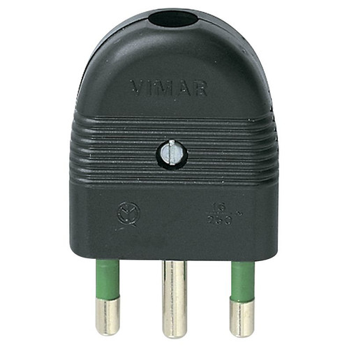 Vimar - Mille Series - 2P+E 16A Italian Axial Plug - 16A, 250V, Black - Apollo Lighting