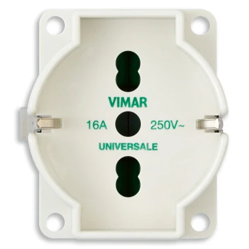 Vimar SICURY Universal Outlet Insert, 2P+T, 16A, 250V, IP20, Screw Terminal, Halogen-Free