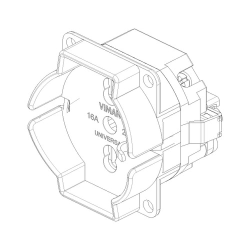 Vimar SICURY Universal Outlet Insert, 2P+T, 16A, 250V, IP20, Screw Terminal, Halogen-Free