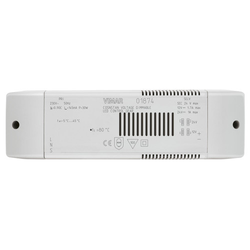 Vimar LED Driver, 12/24V DC, Constant Voltage, 24W, IP20, Dimmable with MASTER Dimmers - Apollo Lighting