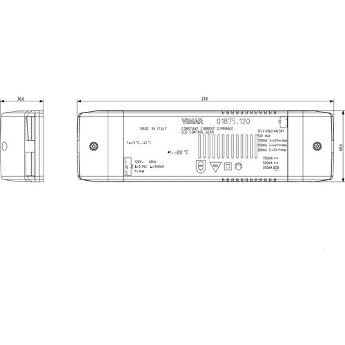 Vimar LED Driver, 120V 60Hz, 350/500/700mA, IP20, MASTER Dimmer Compatible