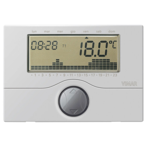 Vimar Surface Battery Timer Thermostat, For Heating and Air-Conditioning Systems, 5(2)A 250V, Daily/Weekly Programming - Apollo Lighting