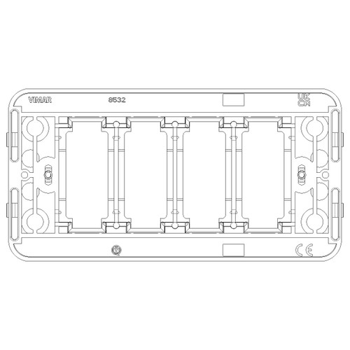 Vimar 8000 Series 4-Module Mounting Frame, for Rectangular Flush Boxes, with Screws, Thermoplastic, Horizontal/Vertical Mounting, Black