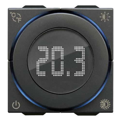 Vimar - Neve Up Series - 2 Modules Dial Thermostat - 100-240V, Carbon - Apollo Lighting