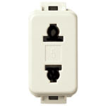 Vimar Linea Classica 2P USA+EU Socket Outlet, For Flat and 4.8mm Pins, 15A, 250V, Polarized, Flush Mount, White Housing