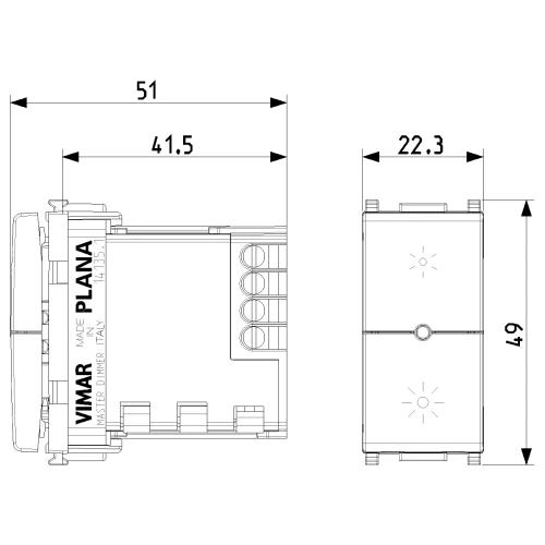 Vimar Plana Universal MASTER Dimmer, Phase-Cutting, IP40, Push Button Control, Flush Mount