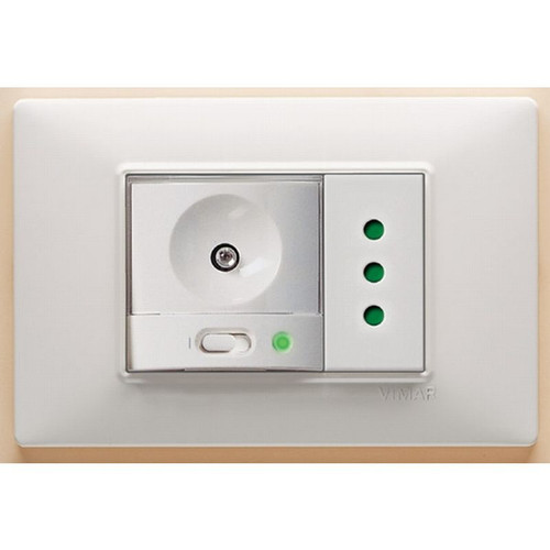 Vimar Plana TORCIA Emergency Hand Lamp, 120V, Ni-MH Rechargeable Battery, 2h Runtime, Charging Socket Outlet, 2-Module, White Finish - Apollo Lighting