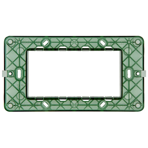 Vimar Plana 4-Module Mounting Frame, With Screws, Flush Mount, Front-Side Module Inserts, Horizontal/Vertical Mounting, Thermoplastic