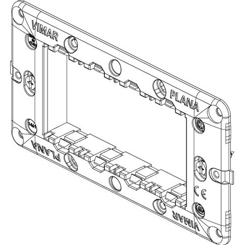 Vimar Plana 4-Module Mounting Frame, With Screws, Flush Mount, Front-Side Module Inserts, Horizontal/Vertical Mounting, Thermoplastic