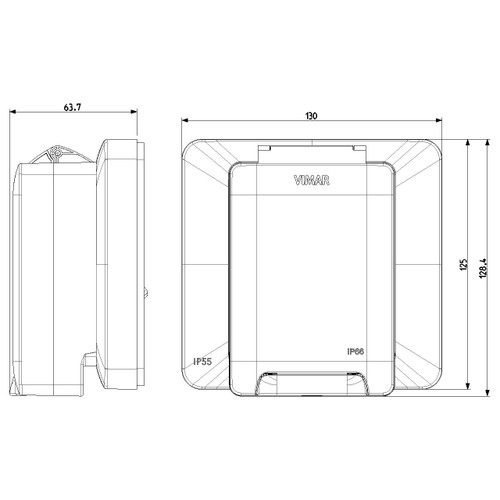 Vimar Isoset IP55 Enclosure With Inserted Socket, 2-Module, For Eikon/Arké/Plana Modules, For 3-Module Flush Mounting Box
