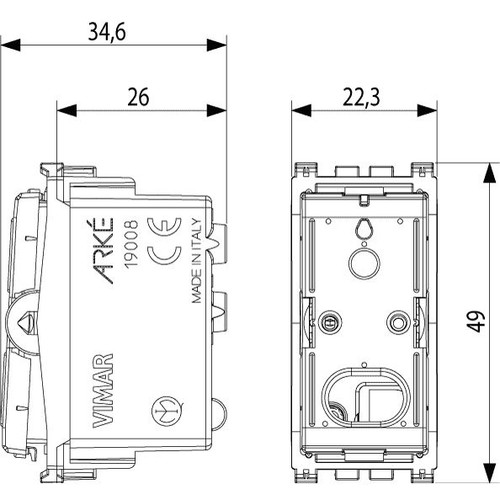 Vimar ARKÉ 1P NO Push Button Mechanism, 10A 250V, Illuminable, IP40