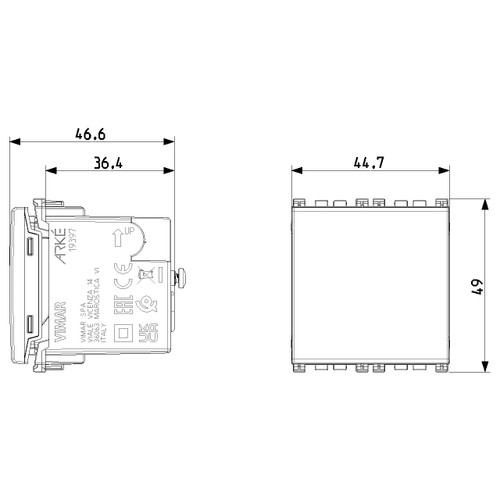 Vimar ARKÉ TORCIA LED Emergency Torch, 2-Module, 100-240V, 2.5h - Apollo Lighting