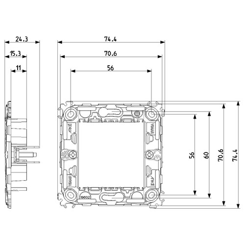 Vimar ARKÉ 2-Module Mounting Frame, For 60 mm Round Boxes, 71 mm Centers, Claw Mount