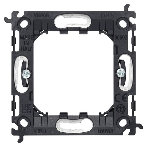 Vimar LINEA 2-Module Mounting Frame, With Claws, For 60 mm Round Flush-Mount Box, 71 mm Center Distance, Thermoplastic - Apollo Lighting