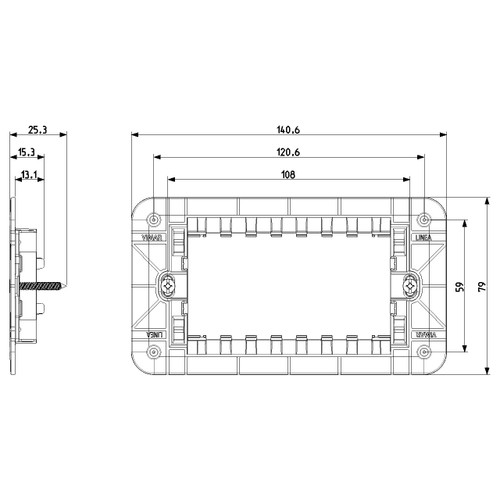 Vimar Linea 4-Module Mounting Frame, Flush Mount, With Screws, Thermoplastic