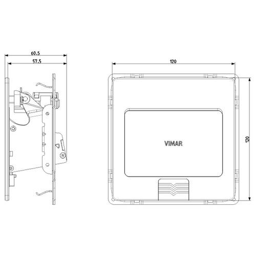 Vimar 3-Module Flush-Mount Floor Turret, For Eikon/Arké/Plana/Neve Devices, 120x120x60.5 mm, 3 Conduit Inlets, Metal, Includes Mounting Frame