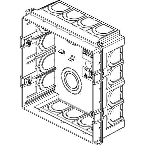Vimar 8-Module Rectangular Flush Mounting Box, For Masonry Walls, Glow Wire 650°C, Halogen-Free Plastic, 20/25 mm Conduit Knockouts, Light Blue - Apollo Lighting
