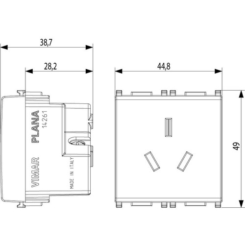 Vimar Plana 2P+E Australian SICURY Socket Outlet, AS/NZS 3112 Type I, 10A, 250V, IP20, Flush Mount