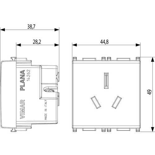 Vimar Plana 2P+E Australian SICURY Socket Outlet, 15A, 250V, 2-Module, Flush-Mounted
