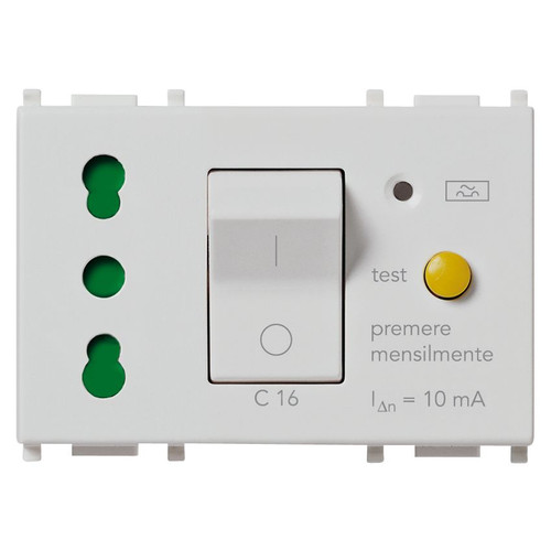 Vimar Plana 2P+E P17/11 Socket Outlet with C16 RCBO, 16A, 250V, 10 mA, 3000 A, 3-Module