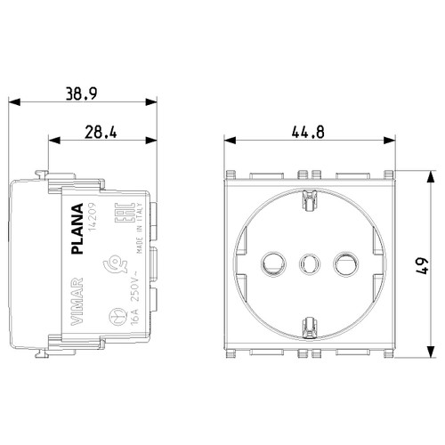 Vimar Plana 2P+E P30 Socket Outlet, 16A, 250V, Flush-Mounted, IP20
