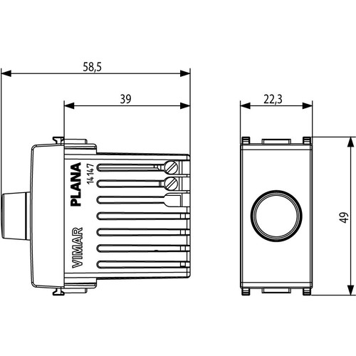 Vimar Plana Dimmer, 120V, 30-500W/30-300VA, IP40, Rotary Potentiometer, Flush Mount