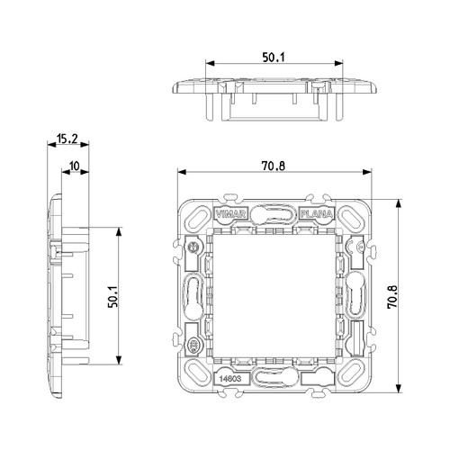 Vimar PLANA 2-Module Mounting Frame, For 60 mm Fixing Centres or 56x56 mm Mounting Boxes, 71 mm Centre Distance, Without Screws - Apollo Lighting