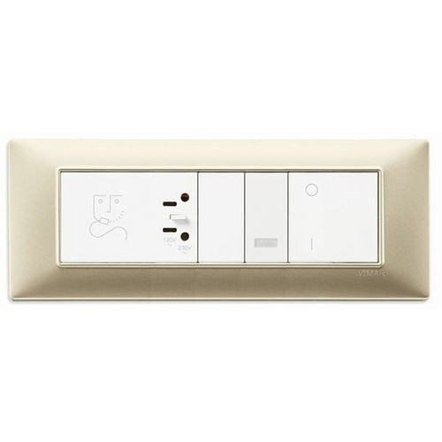 Vimar Plana Shaver Supply Unit 230V, 20 VA Isolating Transformer, 120V/230V Output, 3-Module