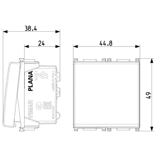 Vimar Plana 1P 16AX 1-Way Switch, 250V, IP40, Flush Mount