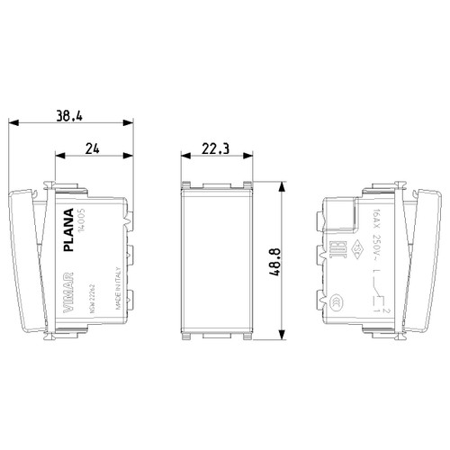 Vimar Plana 1P 16AX 2-Way Switch, 250V, IP40, Optional LED Lighting