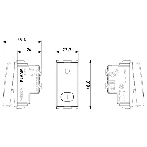 Vimar Plana 2P 1-Way Switch, 16AX, 250V, Lightable
