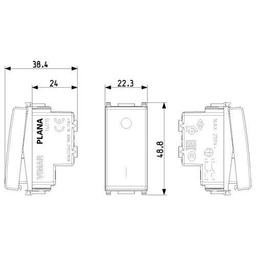 Vimar Plana 2P 1-Way Switch, 16AX, 250V, Lightable