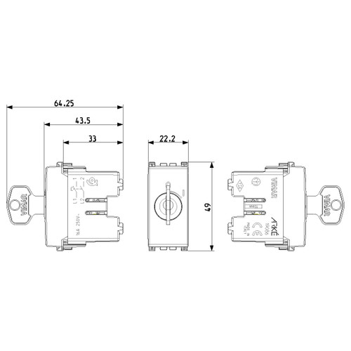 Vimar ARKÉ 2P NO Key-Operated Push Button, 16A, 250V, IP40