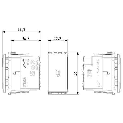 Vimar ARKÉ Axial 1P 10AX 2-Way Switch, 250V, IP40, Lightable